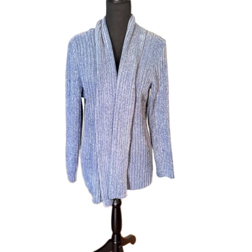 Effortless Lands’ End Blue Open Drape Cardigan – Women’s Medium Layering Staple